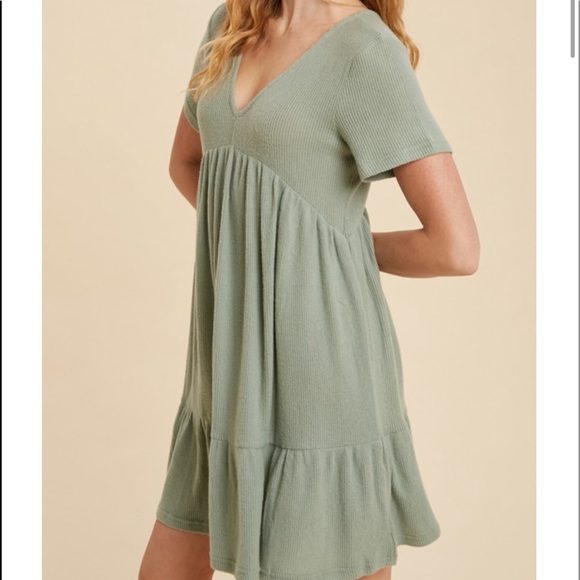 Anna Green Ribbed Babydoll Dress Short Sleeve - Picture 3 of 8
